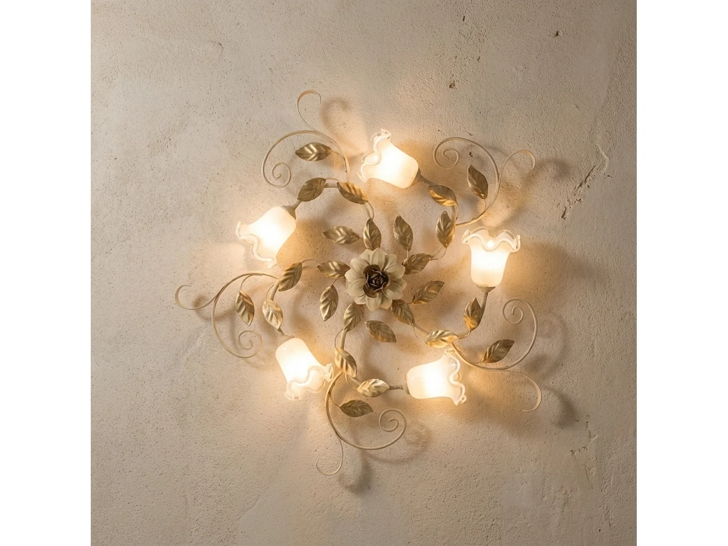 Cesto - Deckenleuchte aus elfenbeinfarben gebeiztem und lackiertem Eisen, 5 Lichter, H.17 - Ø80 - BL274-PL5-AV