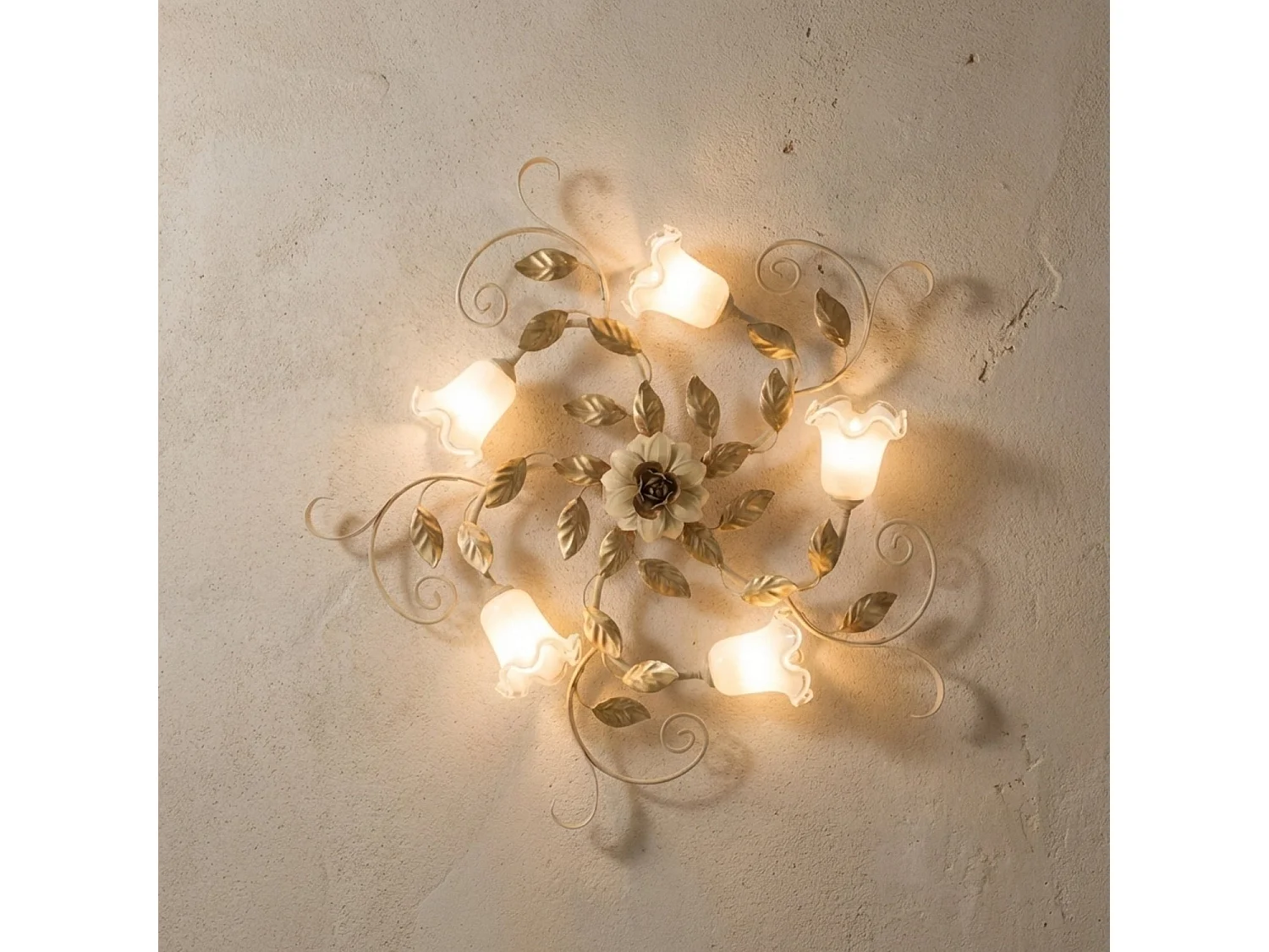 Lampa sufitowa w koszyku z żelaza lakierowanego na kolor kości słoniowej z 5 światłami H.17 Ø80 BL274-PL5-AV