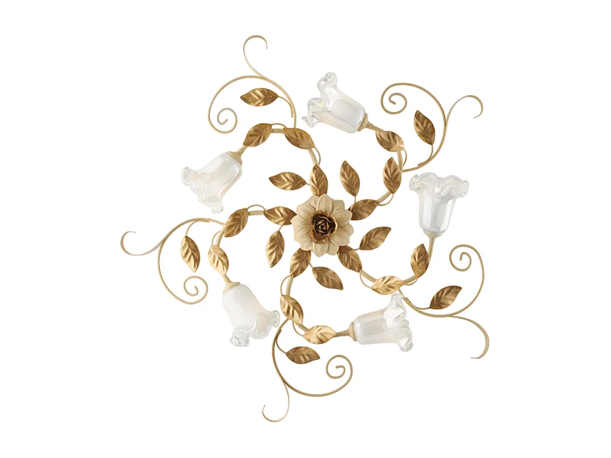 Cesto - Ivoor gebeitst gelakt ijzeren plafondlamp 5 lichts H.17 - Ø80 - BL274-PL5-AV