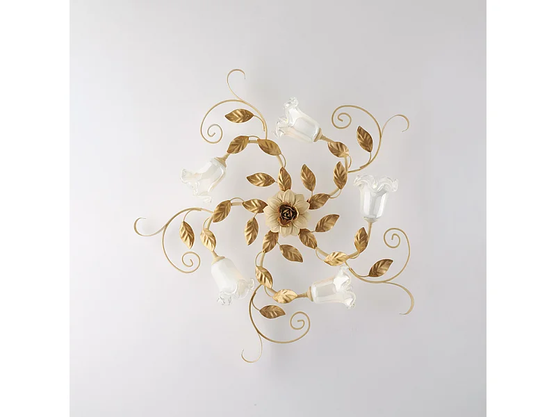 Cesto Plafonnier en fer laqué décapé ivoire 5 lumières H.17 d.80 BL274-PL5-AV