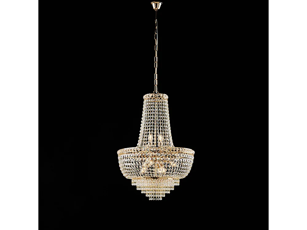 Wagner - Kronleuchter aus Eisen und goldenem Messing mit Strasssteinen 8 Lichter 133 - Ø52 - BL266-8-OR