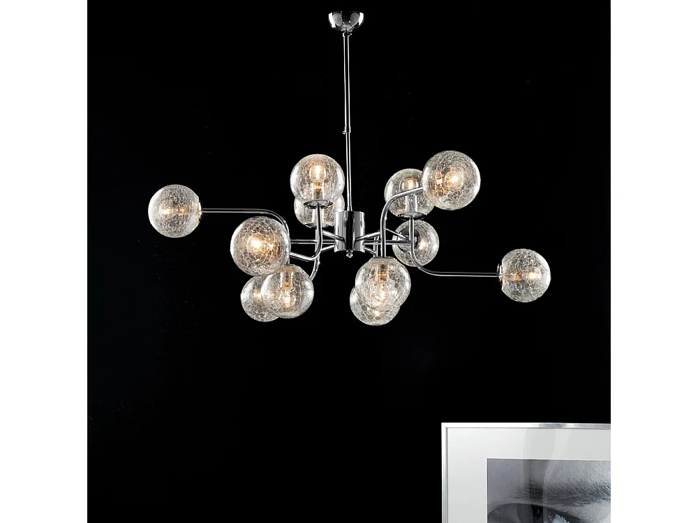 Ikarus Lampe à suspension en fer chromé poli 12 lumières 94 d.105 BL213-12-CR