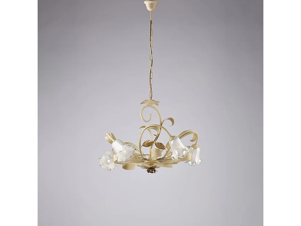 Cesto Lustre en fer laqué décapé ivoire 5 lumières 142 d.65 BL274-5-AV