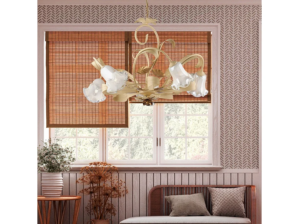 Cesto Lustre en fer laqué décapé ivoire 5 lumières 142 d.65 BL274-5-AV