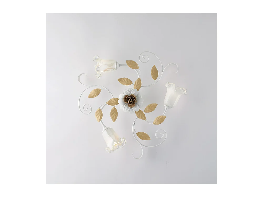 Bonetti Illumina -  Cesto - Shabby weiß lackierte Eisendeckenleuchte 3 Lichter H.17 - Ø56 - BL274-PL3-BCO