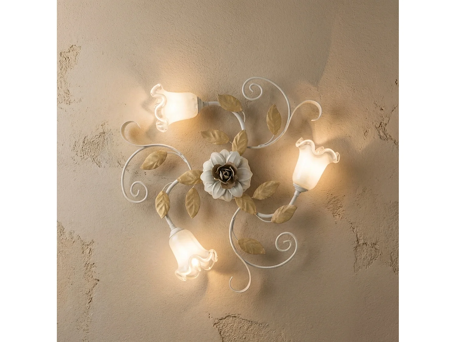 Bonetti Illumina -  Cesto - Shabby weiß lackierte Eisendeckenleuchte 3 Lichter H.17 - Ø56 - BL274-PL3-BCO