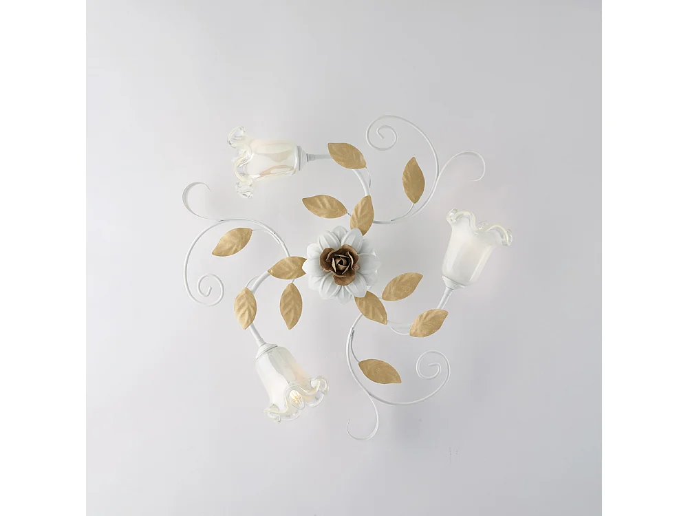 Luminária de teto em ferro lacado branco gasto com 3 luzes, A.17 x Ø56 cm, BL274-PL3-BCO