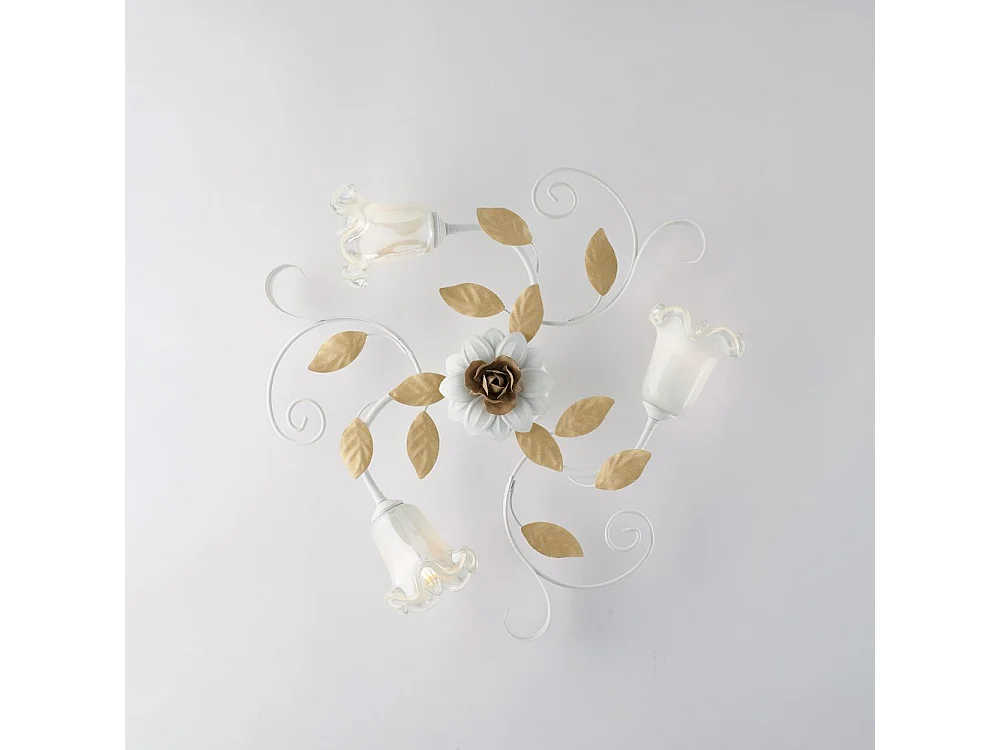 Cesto Plafoniera in ferro laccato bianco shabby 3 luci H.17 Ø56 BL274-PL3-BCO