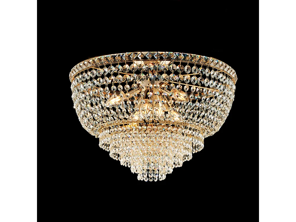 Lampa sufitowa Wagner z żelaza i złoconego mosiądzu z kryształkami górskimi 6 świateł H.38 Ø52 BL266-PL6-OR