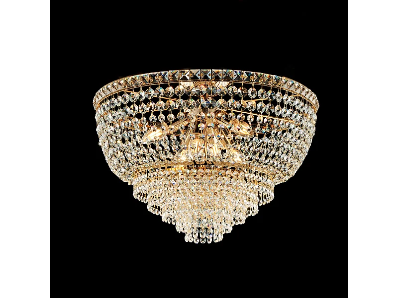 Wagner Plafonnier en fer et laiton doré avec strass 6 lumières H.38 d.52 BL266-PL6-OR
