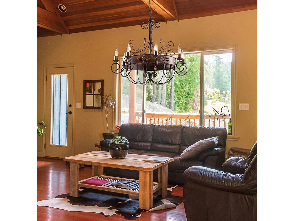 Bonetti Illumina -  Baltimore - Kronleuchter aus schwarz und rostlackiertem Eisen, 8 Lichter 126 - Ø76 - BL183-8-RG