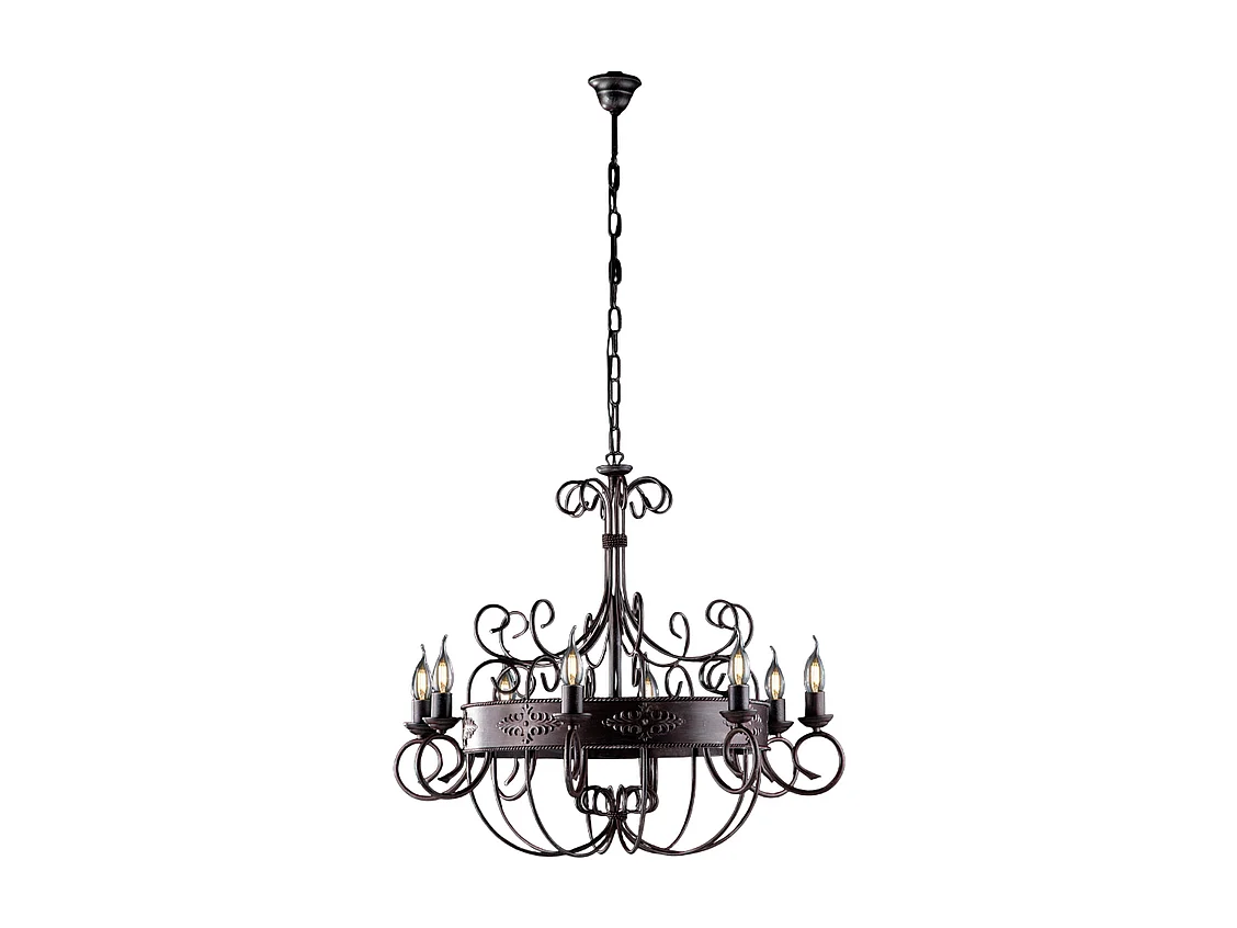 Baltimore Lustre en fer laqué noir et rouille 8 lumières 126 d.76 BL183-8-RG