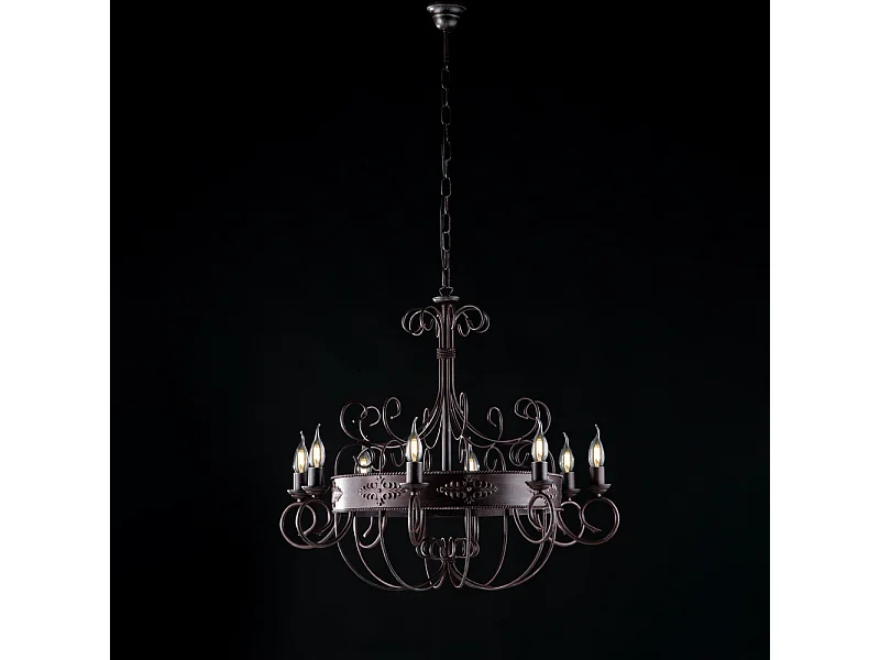 Bonetti Illumina -  Baltimore - Kronleuchter aus schwarz und rostlackiertem Eisen, 8 Lichter 126 - Ø76 - BL183-8-RG