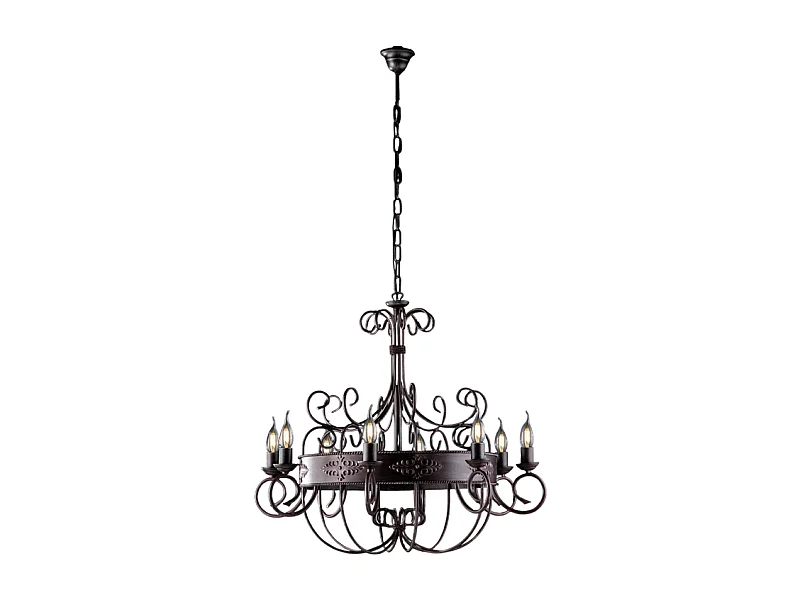 Baltimore Lustre en fer laqué noir et rouille 8 lumières 126 d.76 BL183-8-RG