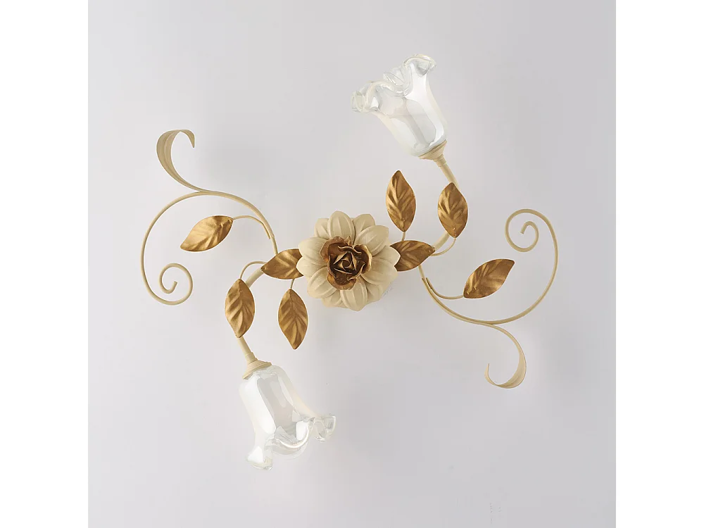 Cesto Plafonnier en fer laqué décapé ivoire 2 lumières H.17 d.52 BL274-PL2-AV