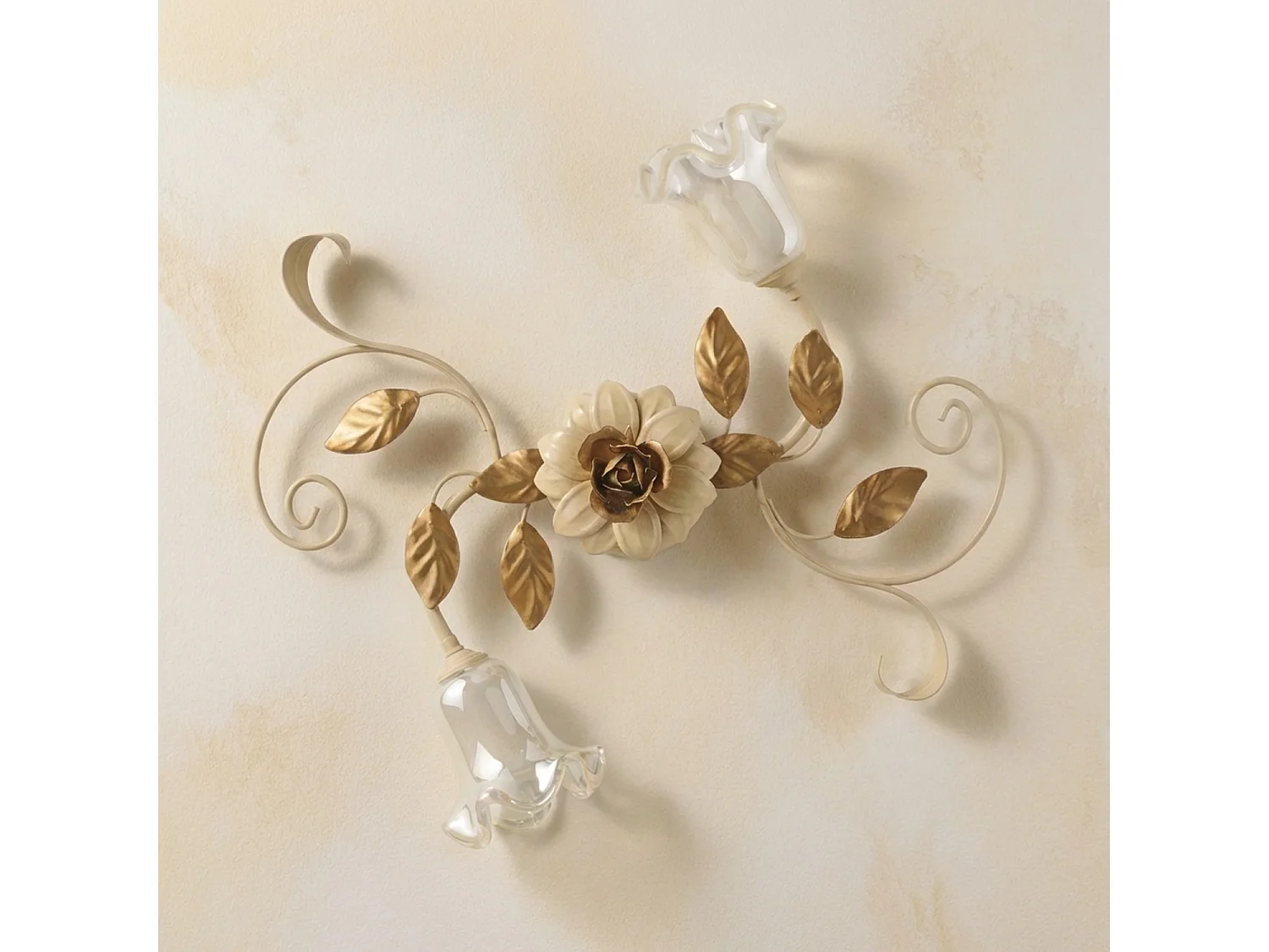 Cesto Plafonnier en fer laqué décapé ivoire 2 lumières H.17 d.52 BL274-PL2-AV