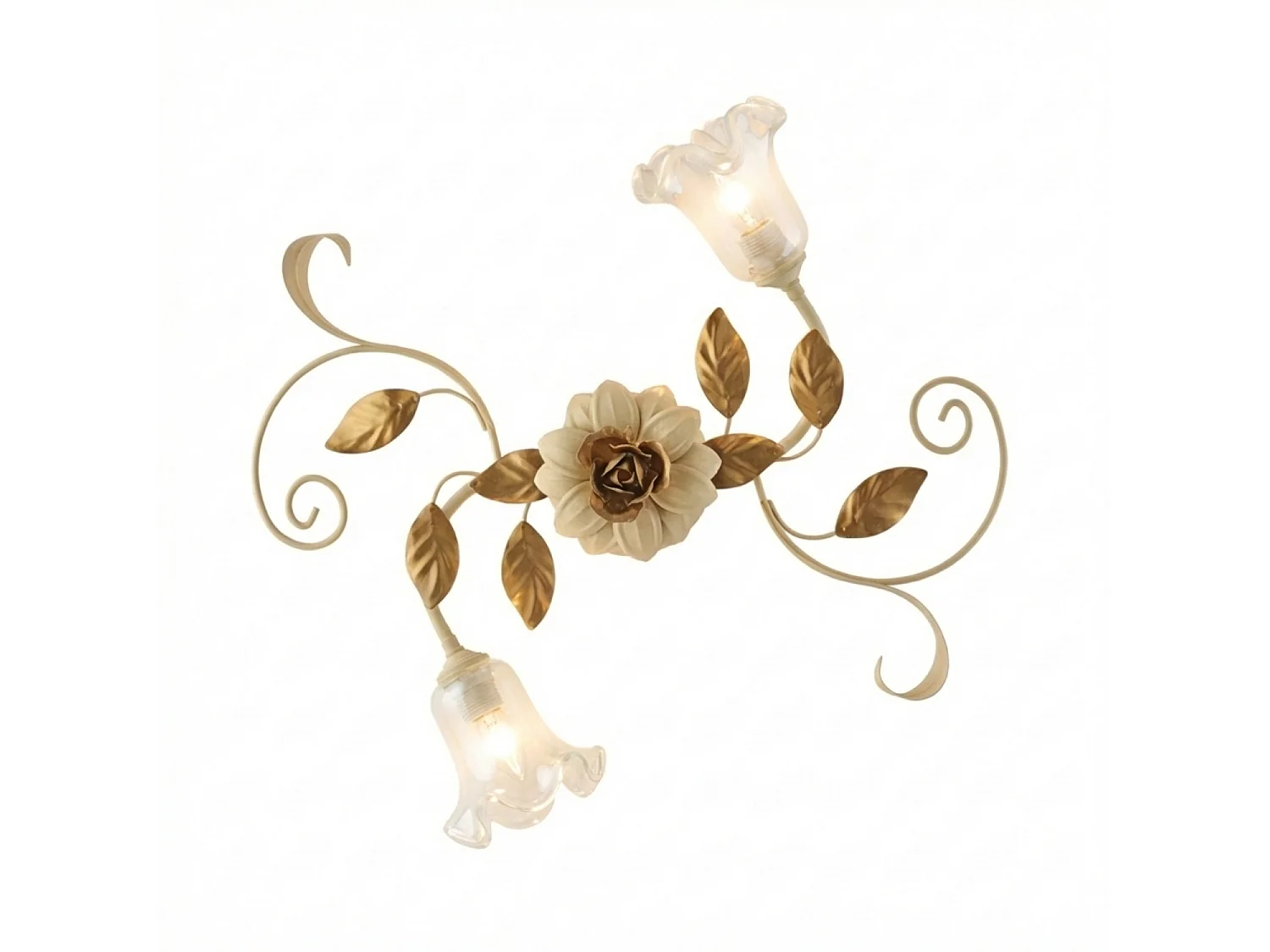 Cesto Plafonnier en fer laqué décapé ivoire 2 lumières H.17 d.52 BL274-PL2-AV