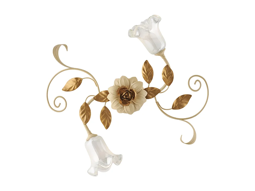 Cesto Plafonnier en fer laqué décapé ivoire 2 lumières H.17 d.52 BL274-PL2-AV