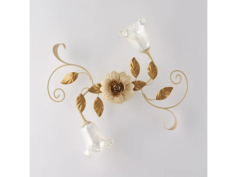 Cesto - Deckenleuchte aus elfenbeinfarben gebeiztem und lackiertem Eisen, 2 Lichter, H.17 - Ø52 - BL274-PL2-AV