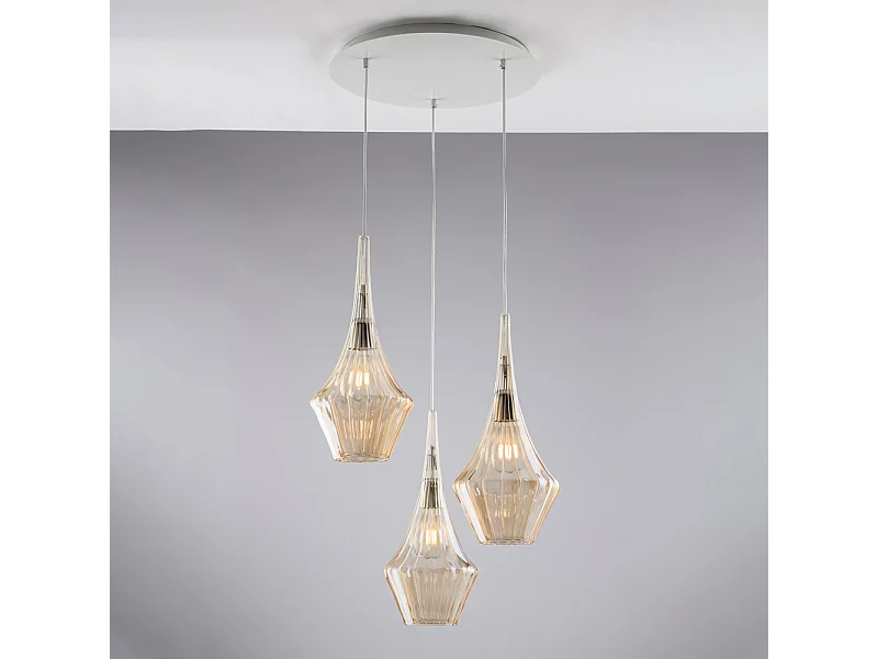 Lampa wisząca Zeus Iron z bursztynowym szkłem pyrex 3 światła 149 Ø50 BL270-S3-AM