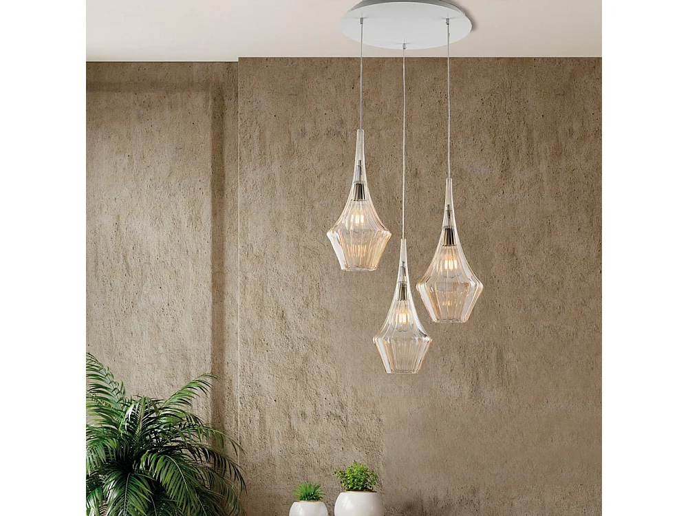 Zeus Iron suspension with amber pyrex glass 3 lights 149 Ø50 BL270-S3-AM