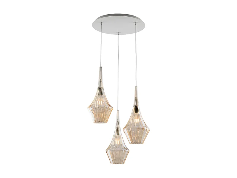 Zeus Suspension en fer avec verre pyrex ambré 3 lumières 149 d.50 BL270-S3-AM
