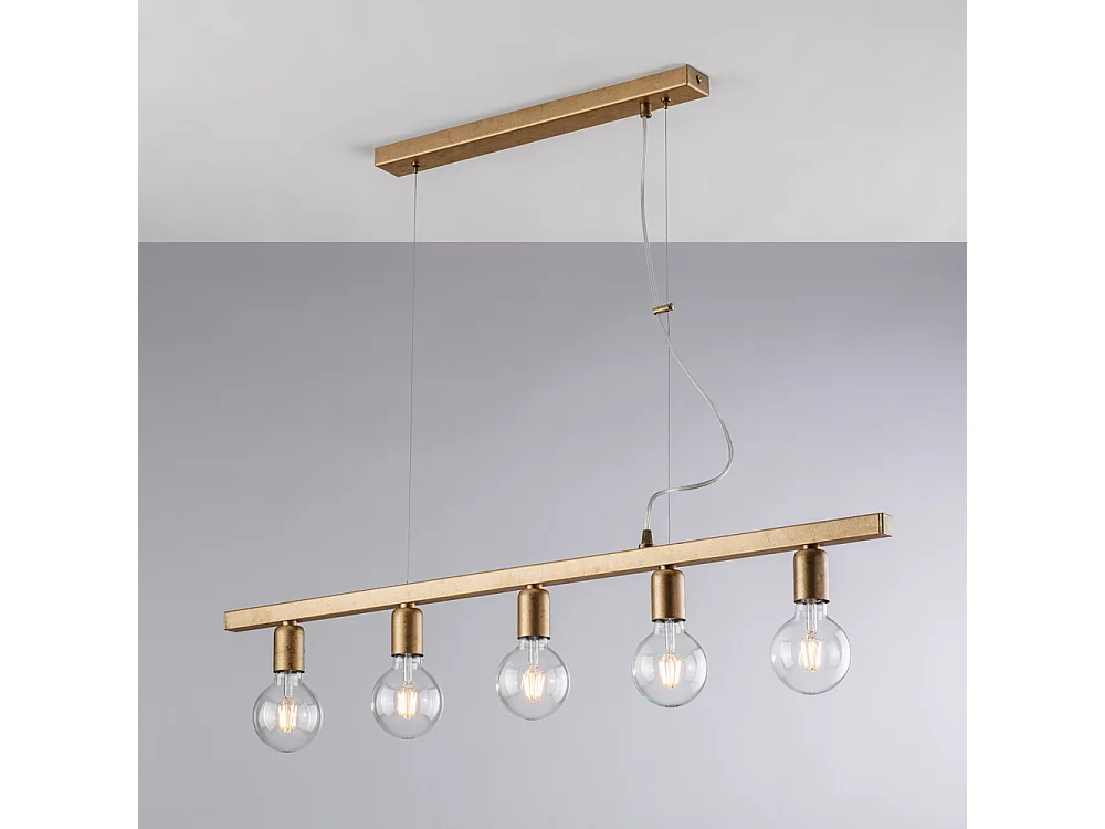 Bonetti Illumina -  Fabian – Pendelleuchte aus schwarz und gold lackiertem Eisen, 5 Lichter, L. 101 x 5 – BL293-5-OR