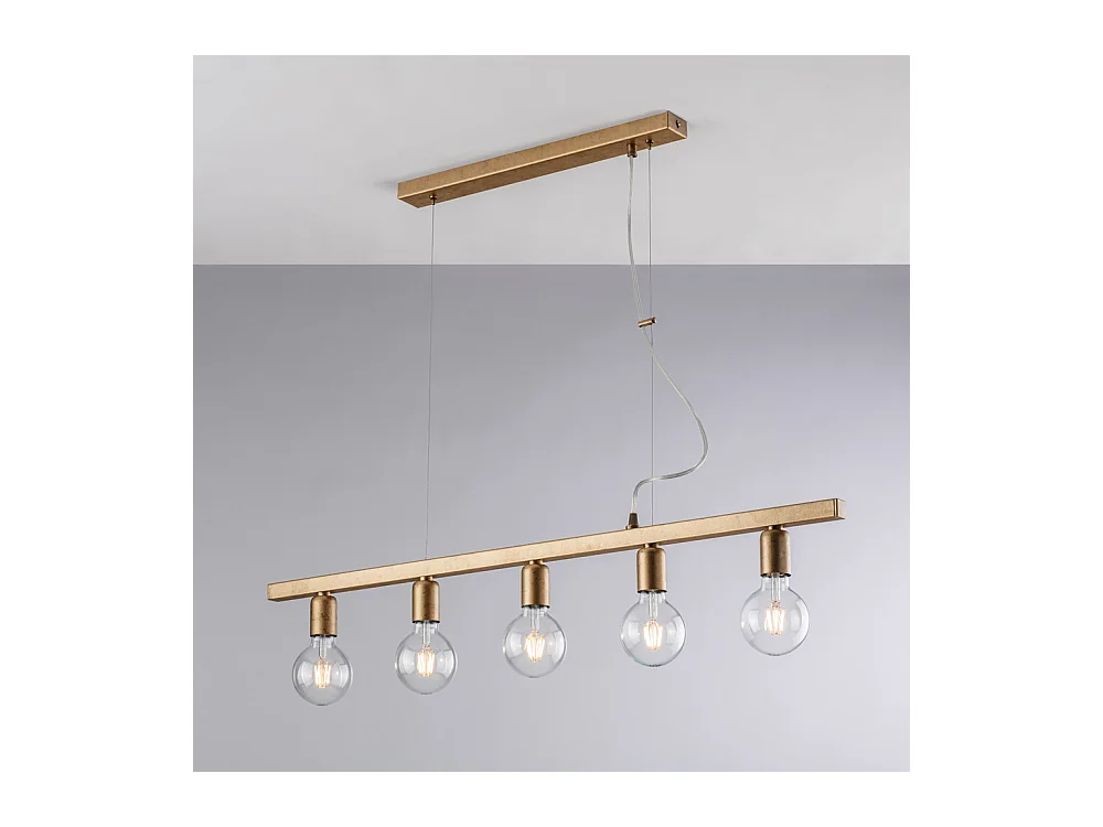 Bonetti Illumina -  Fabian – Pendelleuchte aus schwarz und gold lackiertem Eisen, 5 Lichter, L. 101 x 5 – BL293-5-OR