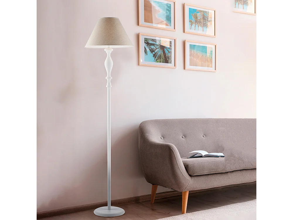 Cascina Lampadaire en bois et fer blanc 1 lumière et abat-jour d.45.183 d.45 BL265-PH-BCO