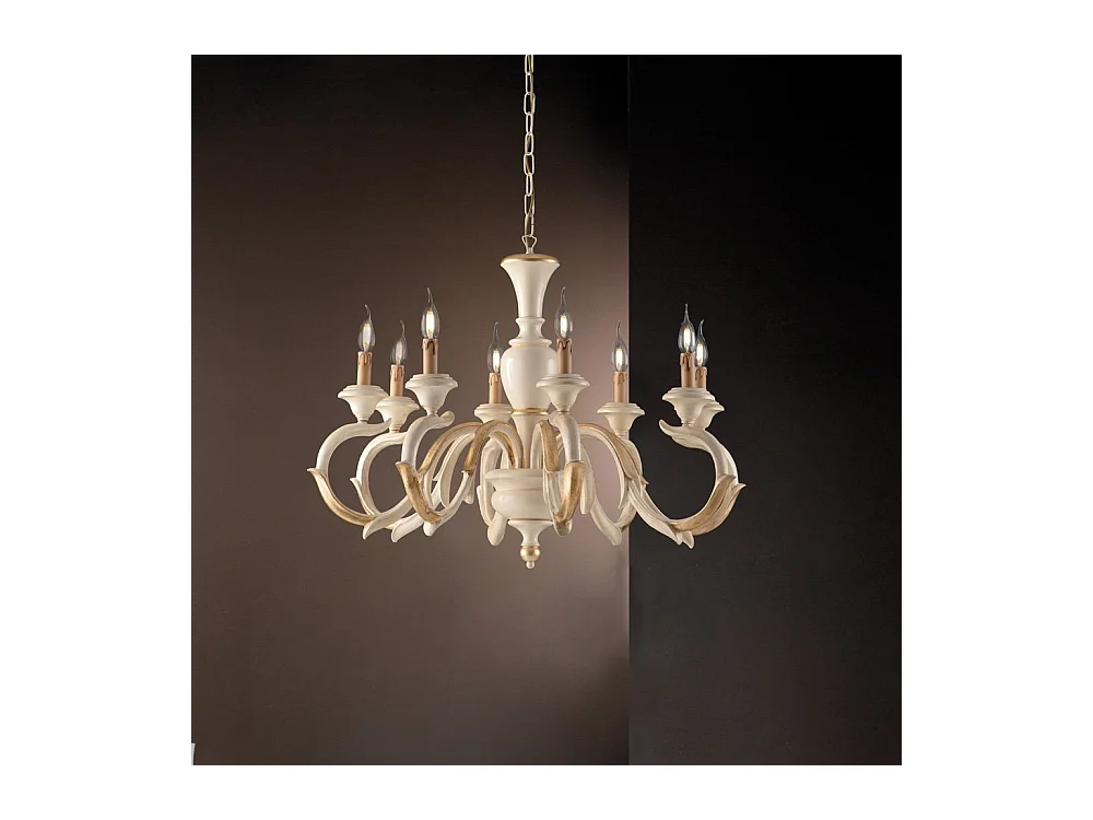 Fiorenza Lustre en bois ivoire et feuille d'or 8 lumières 125 d.93 BL172-8-AV