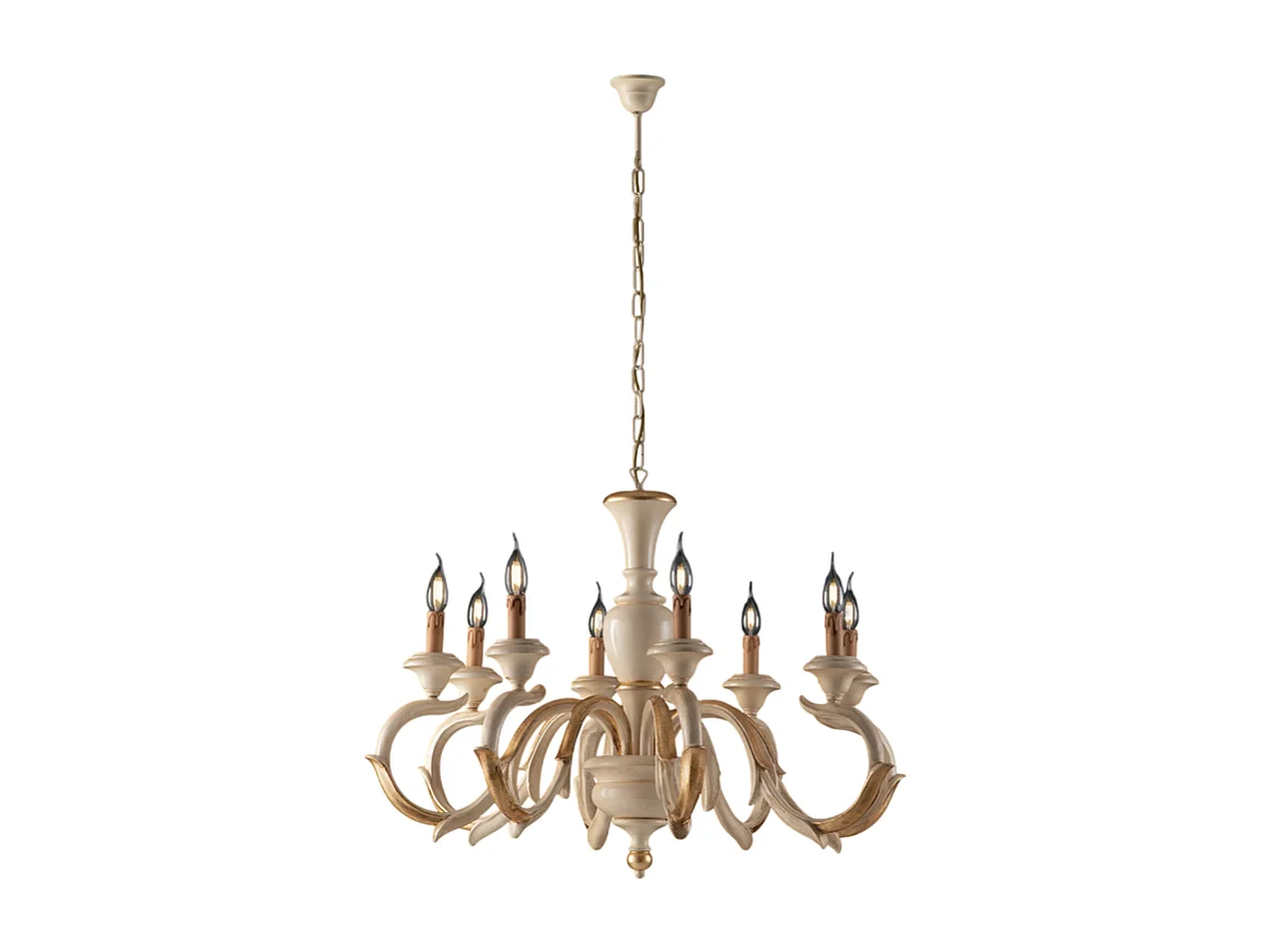 Fiorenza - Kroonluchter in ivoorhout en bladgoud 8 lichts 125 - Ø93 - BL172-8-AV