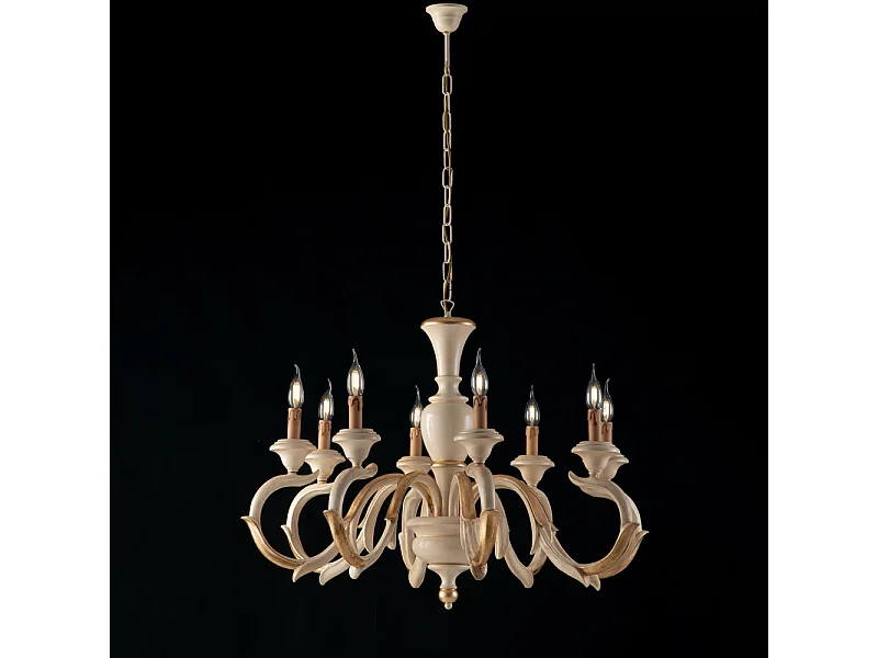 Fiorenza Lustre en bois ivoire et feuille d'or 8 lumières 125 d.93 BL172-8-AV