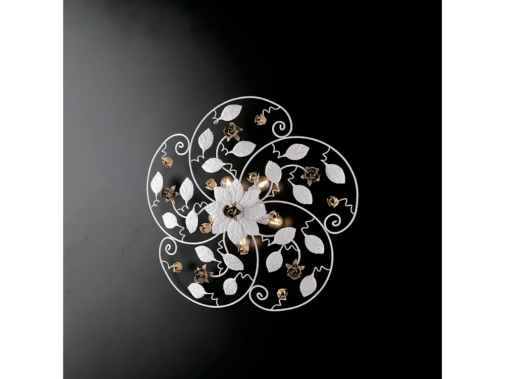 Preciosa lámpara de techo de hierro lacado blanco shabby 5 luces H.22 Ø65 BL196-PL5-BCO