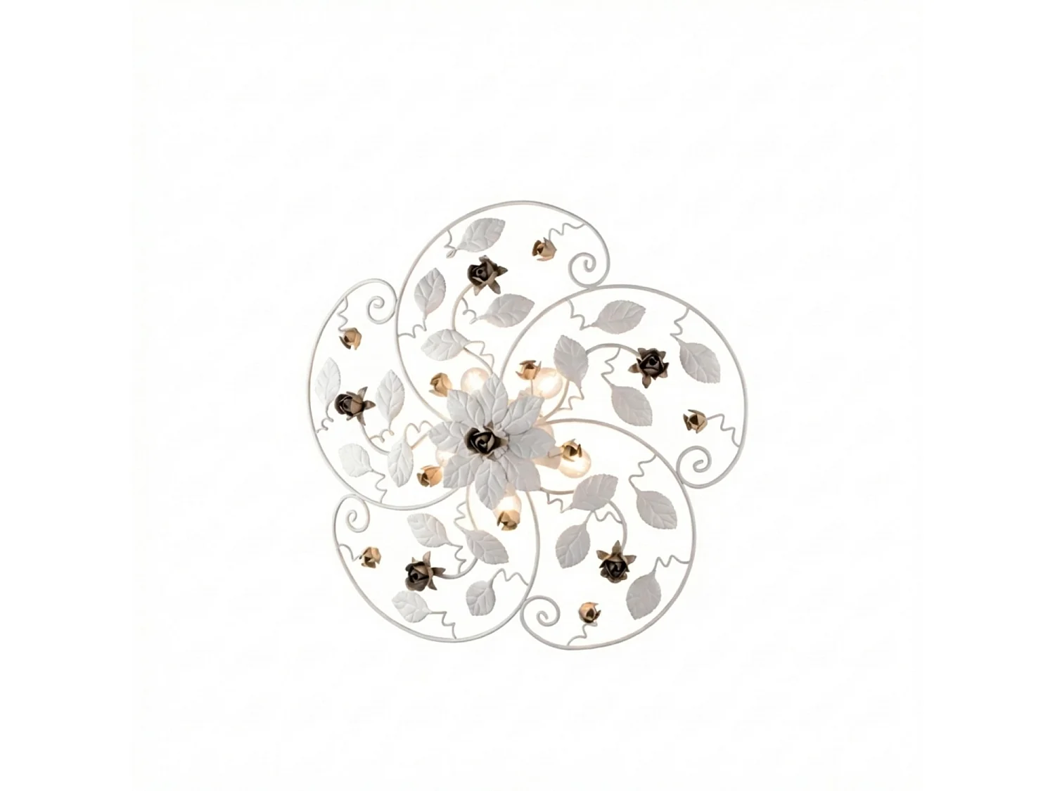 Bella Plafonnier Shabby en fer laqué blanc 5 lumières H.22 d.65 BL196-PL5-BCO