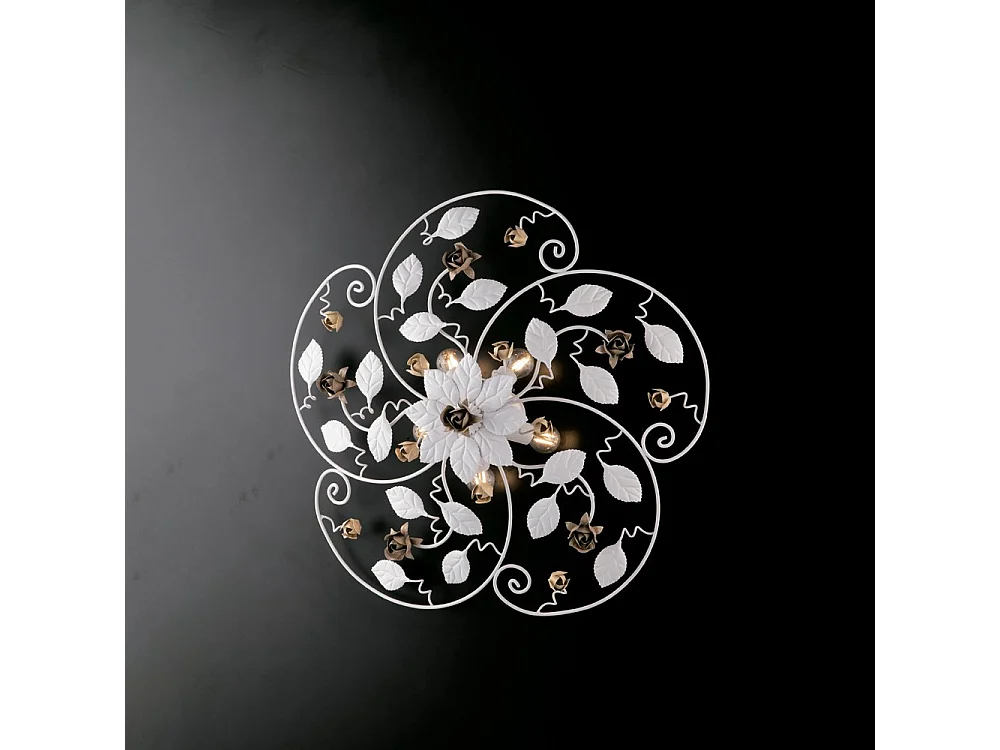 Beautiful shabby chic white lacquered iron ceiling lamp with 5 lights, H.22 x Ø65 cm, BL196-PL5-BCO