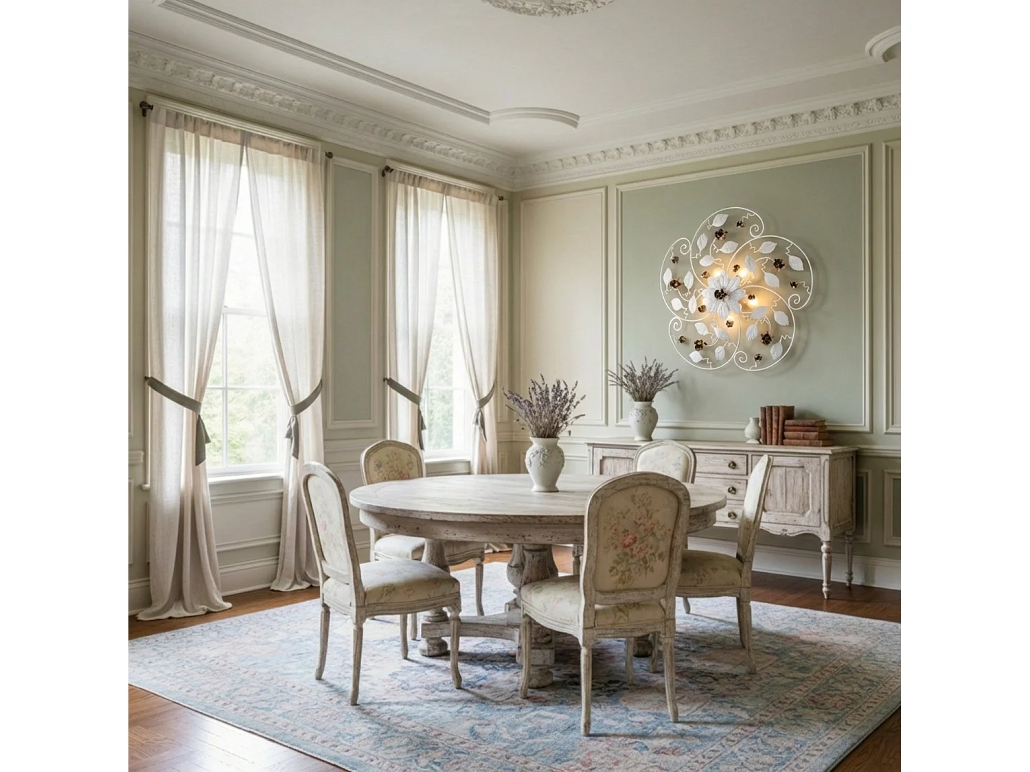 Beautiful shabby chic white lacquered iron ceiling lamp with 5 lights, H.22 x Ø65 cm, BL196-PL5-BCO