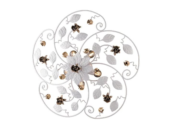 Bella Plafonierain ferro laccato bianco shabby 5 luci H.22 Ø65 BL196-PL5-BCO