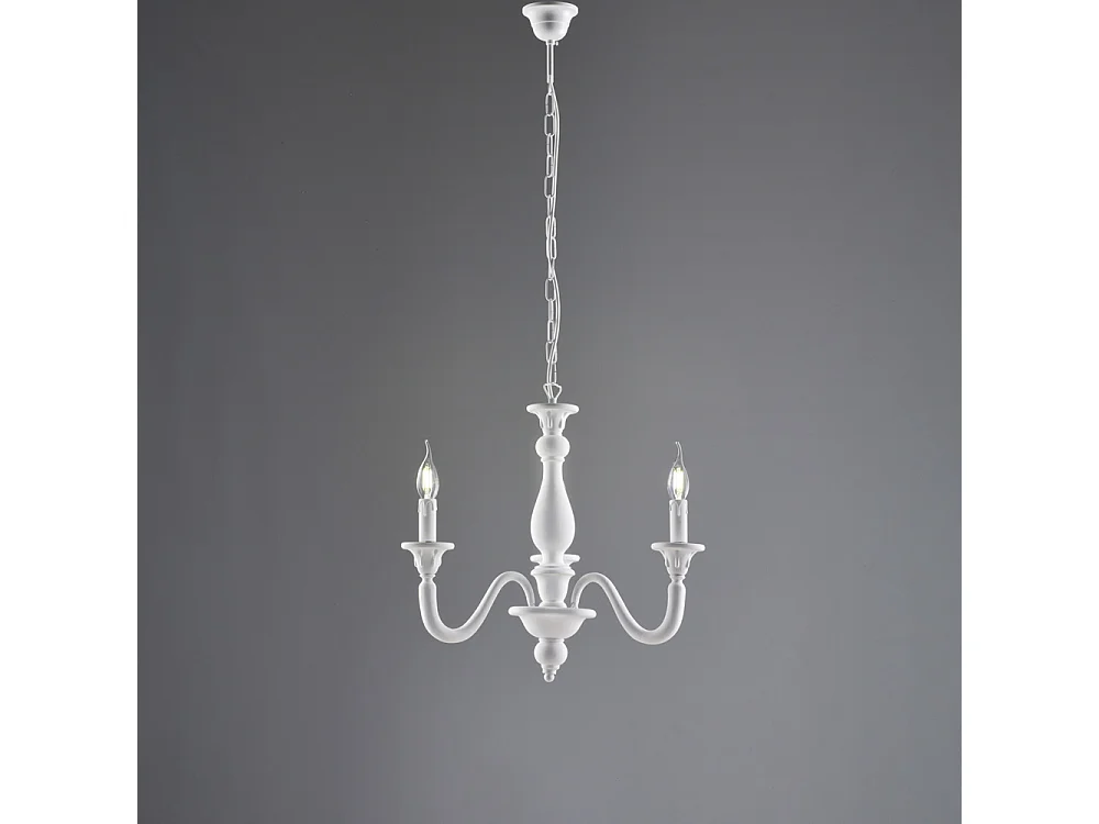 Lucca Lustre Shabby en bois blanc 3 lumières 108 d.41 BL271-3-BCO