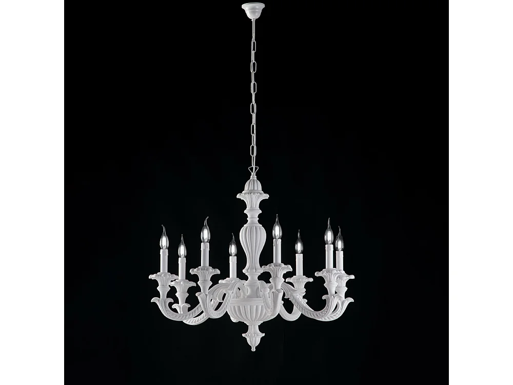 Leonardo Lustre Shabby en bois blanc 8 lumières 130 d.80 BL180-8-BCO