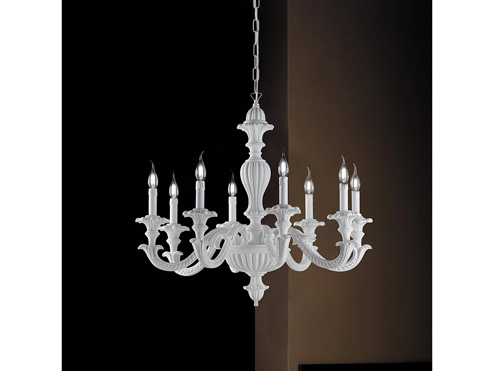 Leonardo Lustre Shabby en bois blanc 8 lumières 130 d.80 BL180-8-BCO