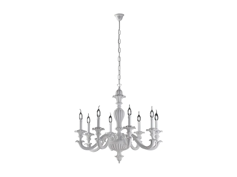 Leonardo - Shabby witte houten kroonluchter 8 lichts 130 - Ø80 - BL180-8-BCO