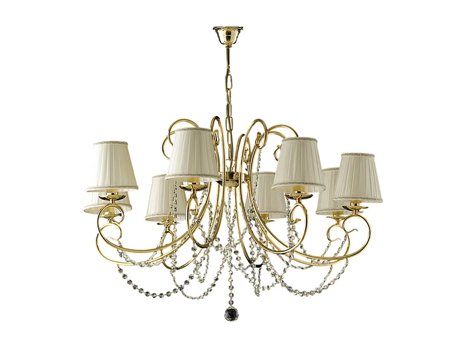 Bonetti Illumina -  Magda - Kronleuchter aus goldenem Eisen, 8 Lichter mit 118 Lampenschirmen - Ø78 - BL146-8-OR-PAR