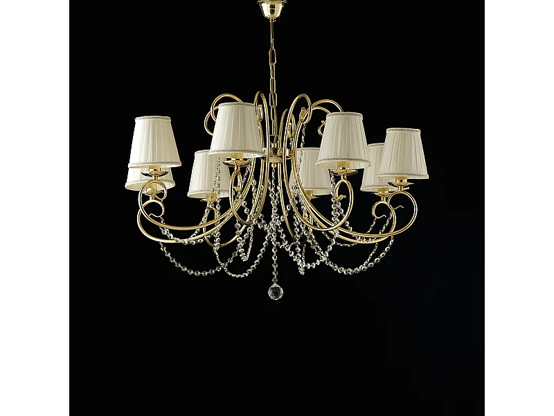 Bonetti Illumina -  Magda - Kronleuchter aus goldenem Eisen, 8 Lichter mit 118 Lampenschirmen - Ø78 - BL146-8-OR-PAR