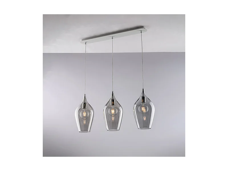 Ares – Eisenschiene mit Pyrex-Grauglas, 3 Lichter, L. 75 x 10 – BL273-BIN3-GR