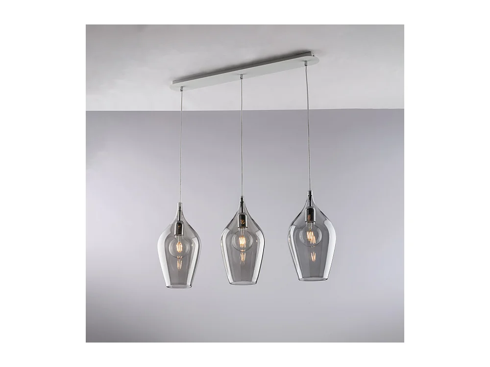 Ares Rail en fer avec verre gris pyrex 3 lumières L.75 X 10 BL273-BIN3-GR
