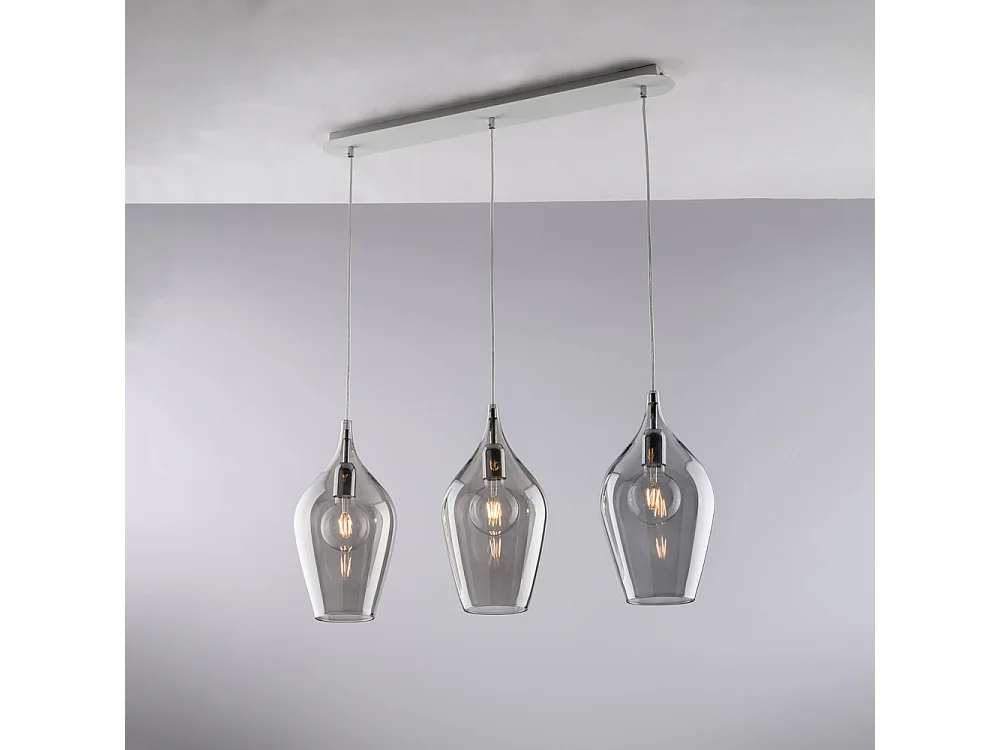 Ares - IJzeren rail met pyrexgrijs glas 3 lichts L.75 X 10 - BL273-BIN3-GR