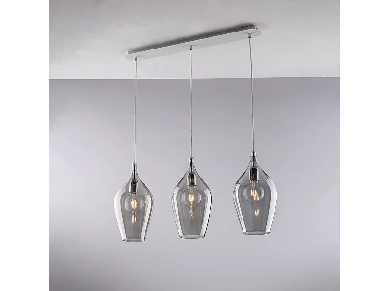 Ares - IJzeren rail met pyrexgrijs glas 3 lichts L.75 X 10 - BL273-BIN3-GR