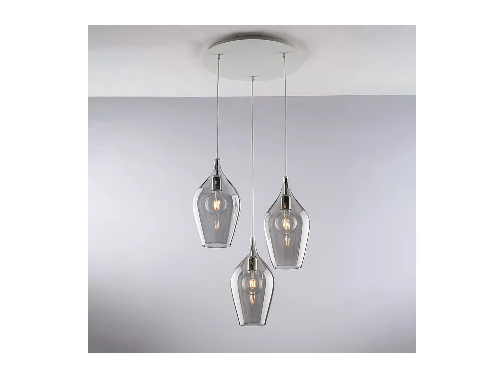 Ares Suspension en fer et verre gris pyrex 3 lumières 141 d.50 BL273-S3-GR