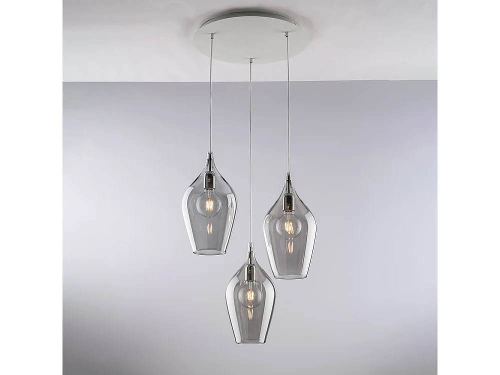 Ares Suspension en fer et verre gris pyrex 3 lumières 141 d.50 BL273-S3-GR