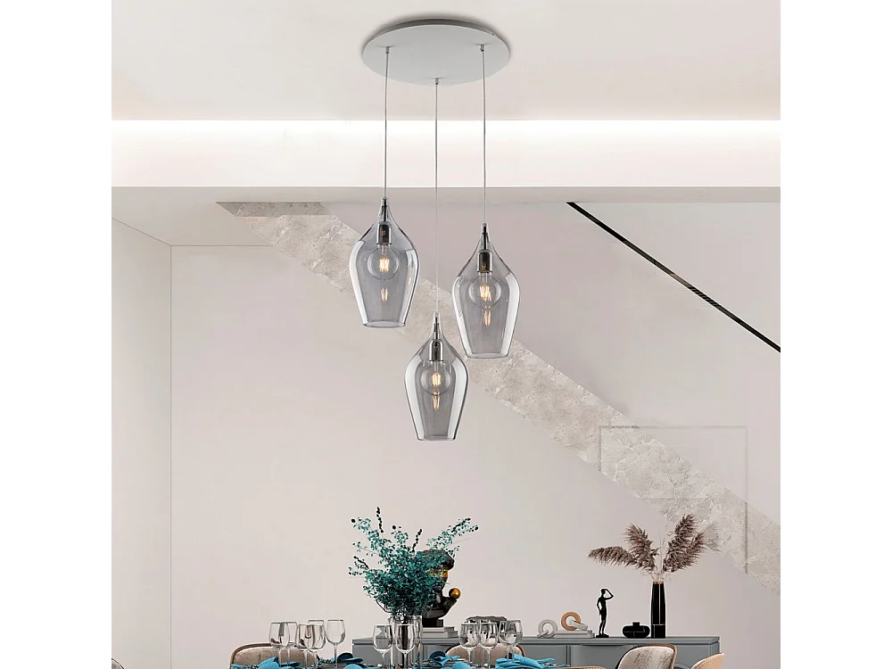 Lampa wisząca Ares Iron z szarym szkłem Pyrex 3 światła 141 Ø50 BL273-S3-GR